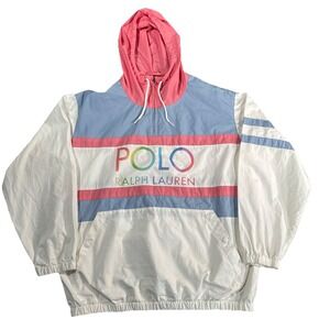 Polo RALPH LAUREN 1/4 Zip Color Block Windbreaker Jacket Sz M $249 Oversized